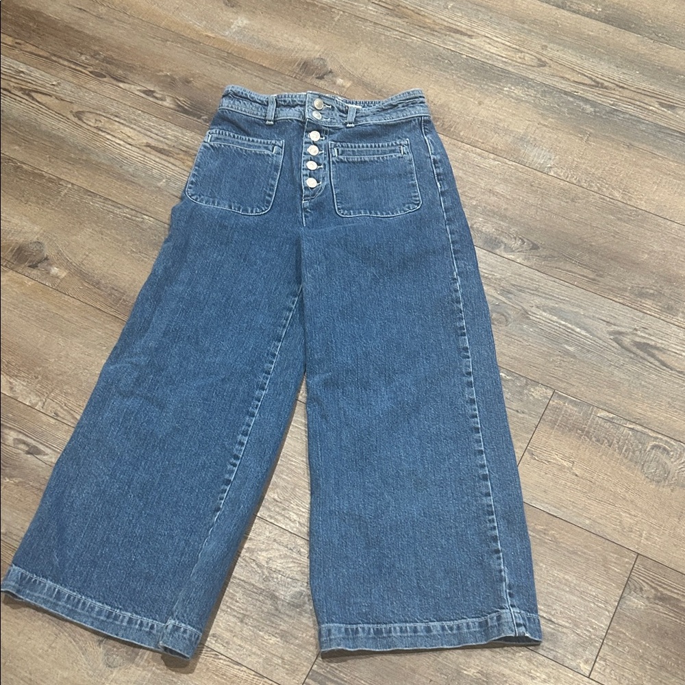We The Free Wide-Leg High-Rise Button-Fly Jeans in Medium Blue
